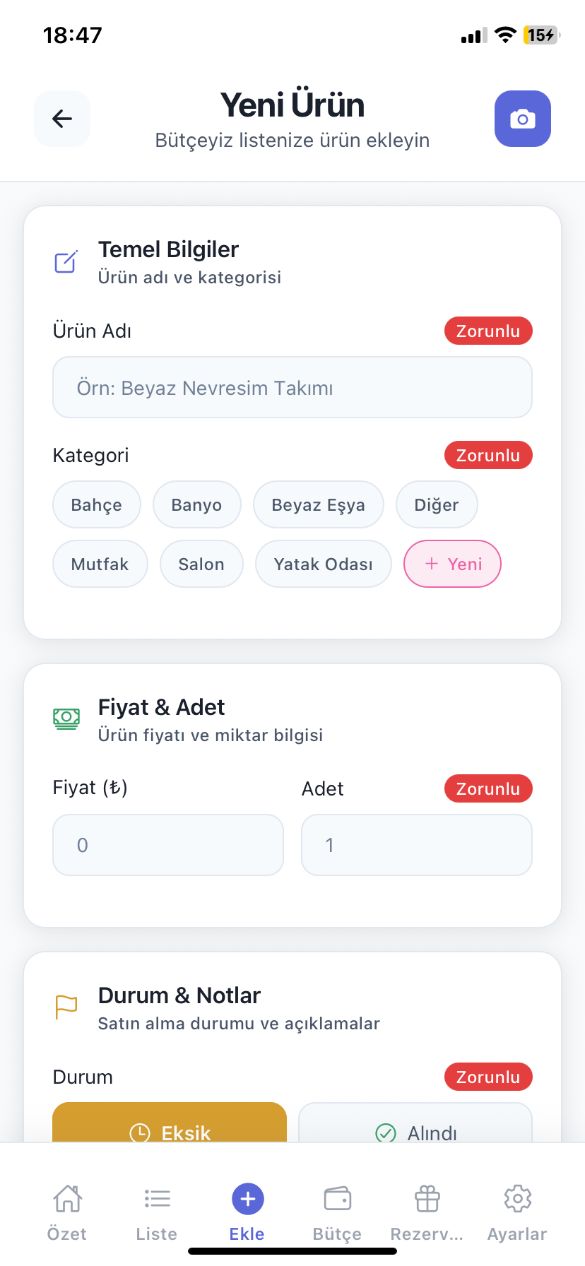Ürün Ekleme